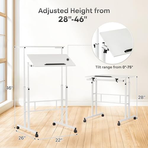 Athena Collection Rolling Standing Desk Small Mobile Table, White