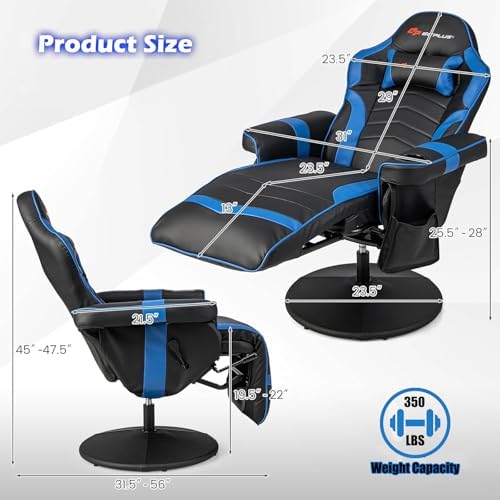 POWERSTONE Gaming Recliner, Adjustable Massage Gaming Chair with Cup Holder Footrest Ergonomic Single Sofa Living Room Home Theater Seating with Side Pouch (Navy Blue)