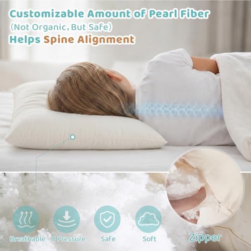 Adjustable Kids Pillow for Ages 4-12 with Organic Cotton Pillowcase