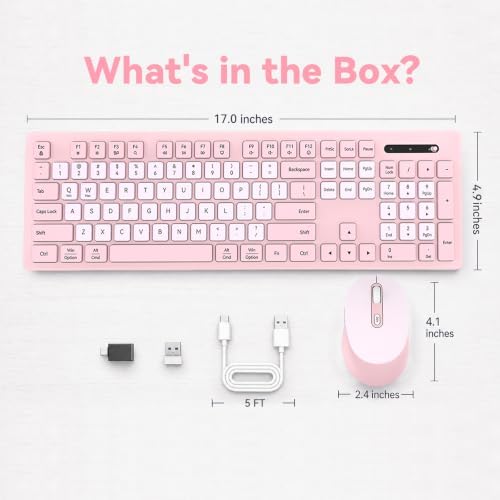 Rechargeable 2.4Ghz Wireless Keyboard and Mouse Combo - Pink