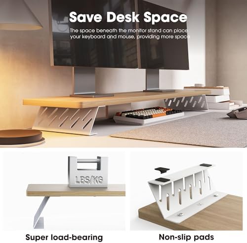Fenge Monitor Stand Riser, Wooden & Metal Desk Shelf Organizer, Oak