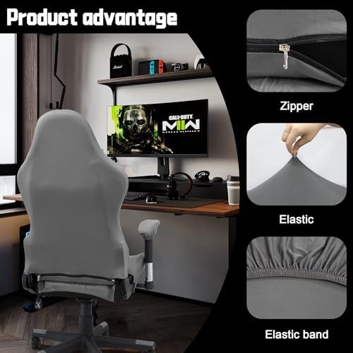 Gaming Chair Covers,Stretchable Computer Chair Cover,Ergonomic Office Chair Cover,for Anti Cat Scratch Protection of Computer Gamer Chair Slipcovers,Racing Chair Covers (Only Covers,No Chair,Gray)
