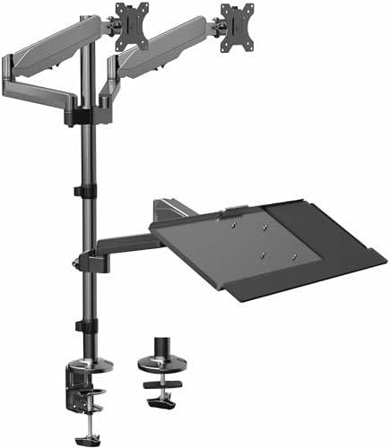 VIVO Black Dual Monitor Sit-Stand Height Adjustable Workstation, Standing Desk Mount with Pneumatic Spring, Holds 2 Screens up to 32 inches STAND-SIT2B