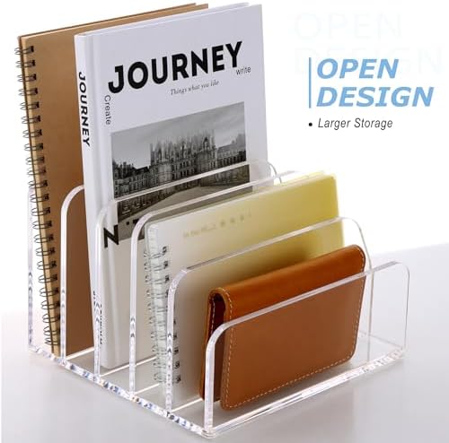 SANRUI Acrylic Bill Letter Organizer Holder for Desk, Clear 5 Compartments