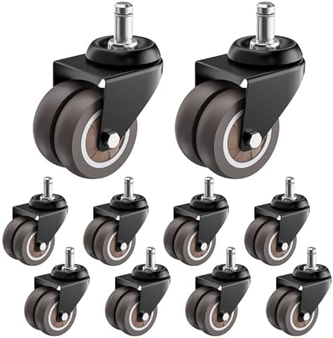 2 Inch Low Profile Office Chair Casters 650 lbs, Set of 10 (Grey)