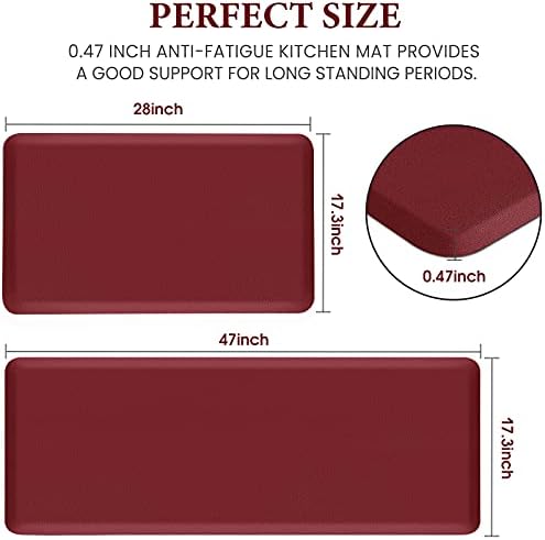 HappyTrends Kitchen Mat [2PCS] Cushioned Comfort Anti-Fatigue Floor Mat, Waterproof Non-Slip Kitchen Rugs, Thick Perfect Ergonomic Foam Standing mat for Kitchen, Home, Office, Laundry,Red