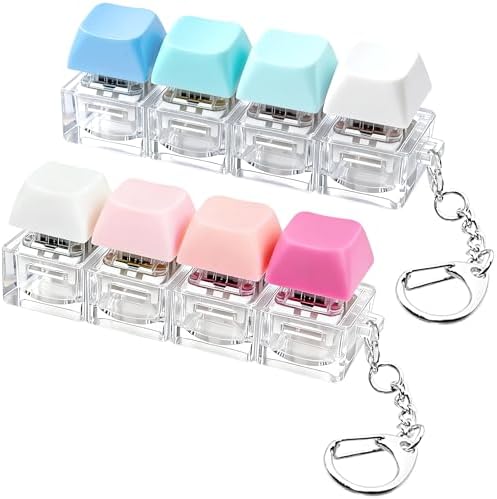 2 PCS Keyboard Fidget Toy, Keyboard Fidget Keychain 4-in-1 Keyboard Decompression Button Finger Clicker Toys, Button Stress Relief Fidget Gifts to Relief Stress (Blue Pink)