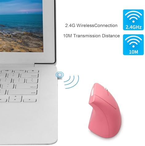 Ergonomic Wireless Vertical Mouse Ergo Optical 2.4G Cordless Mouse Portable Travel Mice with 6 Buttons 3 Adjustable DPI 800/1200/1600 for PC Laptop Desktop (Pink)