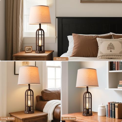 SRJJA 24" Farmhouse Touch Table Lamps for Living Room Set of 2 with USB A+C