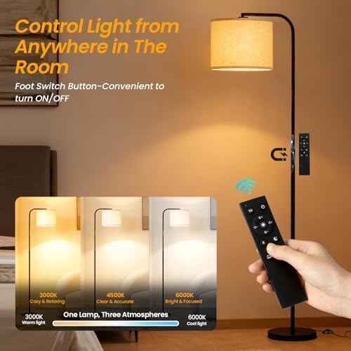 Arc Floor Lamp with Remote and Dimmable Black Floor lamps for Living Room