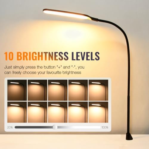 8W LED Desk Lamp with Long Gooseneck and USB Cable, 800LM
