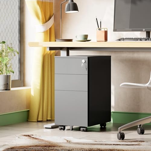 DEVAISE 3 Drawer Mobile File Cabinet, Fully Assembled Metal Filing Cabinet