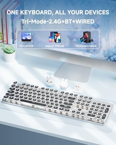 Wireless Typewriter Style Mechanical Keyboard with White Backlit, Full Size