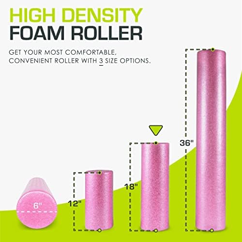 ProsourceFit High Density Foam Rollers 18 - inches long, Firm Full Body Athletic Massager for Back Stretching, Yoga, Pilates, Post Workout Trigger Point Release, Pink