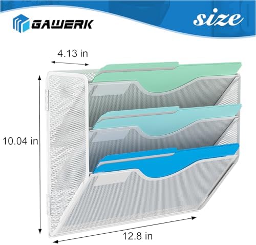 Gawerk 3 Tier Hanging Wall File Organizer, Mesh Mail Paper Orgnization Hanging File Folder Holder for Home Office, White