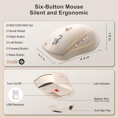 Wireless Keyboard and Mouse Combo, 2.4G Ergonomic Wave Keys(Milk Tea-A)