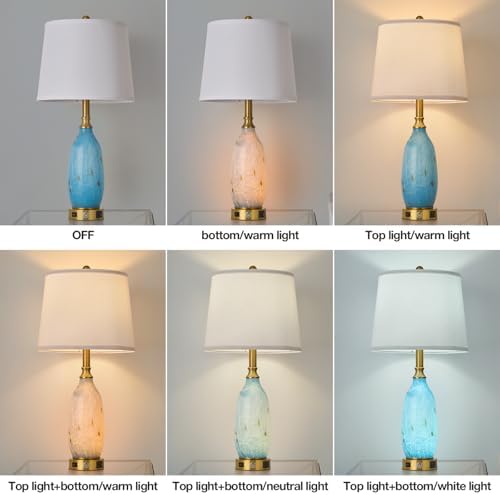 AIDENOEY 26" Modern Art Glass Table & Bedside Lamp, Stepless Dimmable Base + Dimmable 3-Color Light, USB A/C Charging Ports, Touch Control & Switch for Bedroom, Living Room, Office, Study