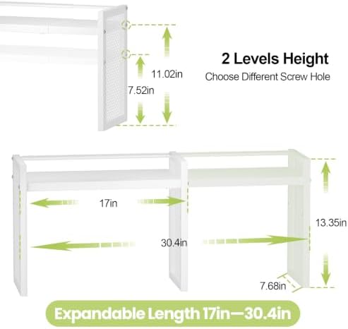 ThreeHio Expandable Desk Shelf Organizer, Desktop Bookshelf Adjustable Height, White Book Shelf for Top of Desk Organizers and Accessories, Metal Countertop Storage Display Rack for Home Office Dorm