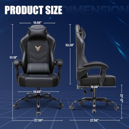 GTPLAYER Gaming Chair, Ergonomic Office Chair 300lbs Capacity, Computer Desk Chair with Headrest and Lumbar Support, Linkage Armrests, 90-155° Recline, PU Leather Black