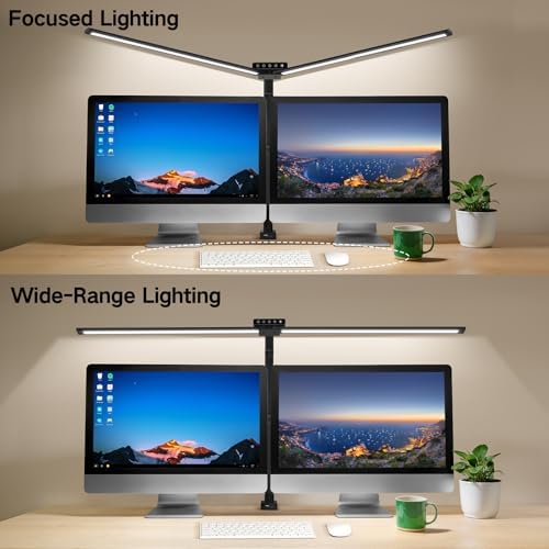 OUTON 29.5" LED Desk Lamp with Clamp for Home Office, 24W Eye-Caring Architect Desk Lamp for Dual Monitors, USB-C & USB-A Ports, Remote & Touch Control, 5 Color Temperatures, Stepless Dimming