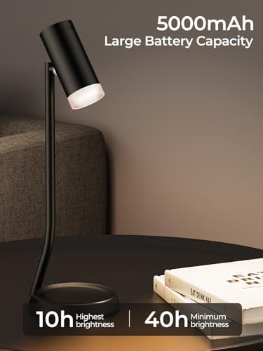PESUTEN Cordless Table Lamps, Battery Operated Portable Table Light with Magnetic Adjustable Angle Head, 5000mAh Rechargeable Lamp with CCT Dimming for Patio Party Restaurant Dining Home 1 Pack