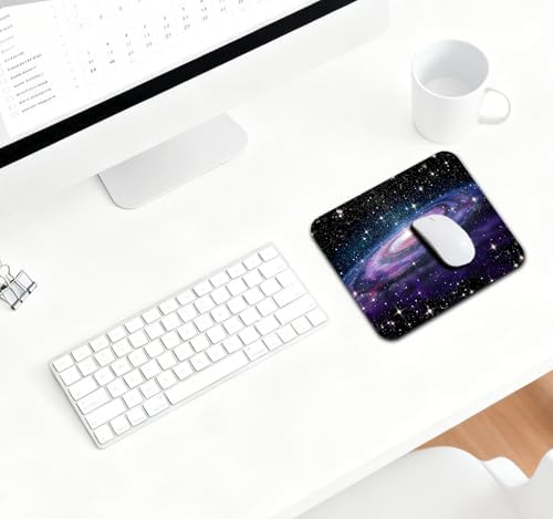 9.5x7.9 Inch Office/Gaming Mouse Pad, Vibrant Spiral Cosmic Galaxy Space Mystical Purple Starry Night, Cute Anti-Slip Mat for Desk Decor