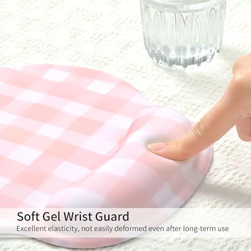 Retro Checkered Mouse Pad with Support Wrist Rest,Cute Funny Boho Ergonomic Mouse Pad with Non-Slip Base for Office Gaming Working Computers,Desk Accessories Pain Relief,Pink