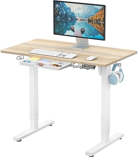 SHW 40-Inch Electric Height Adjustable Standing Desk w/Drawer, Maple
