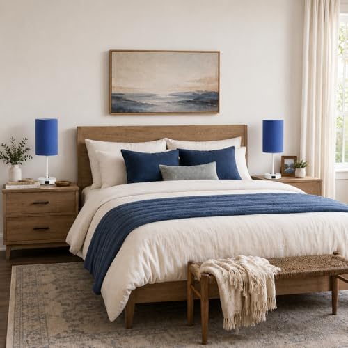 ZJOJO Blue Table Lamp Set of 2, 13.8" Small Lamp for Bedroom Nightstand