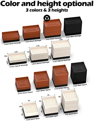 Furniture Risers, Tclouda Bed/Sofa/Desk/Table/Chair Leg/Fridge Lifts to 1.5, 3 and 4 in, Square Adjustable Risers Blocks for Extenders, Heavy Duty Supports Up to 1300 Lbs, 4 in-Apricot-Square