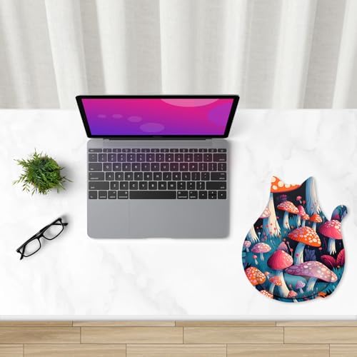 Ergonomic Mouse Pad with Wrist Rest, Cute Cat Memory Foam Padded Pain Relief Non-Slip Wrist Support Mouse Mat for Gaming Work Computer Laptop, Funny Office Supplies Desk Accessory, Mushrooms