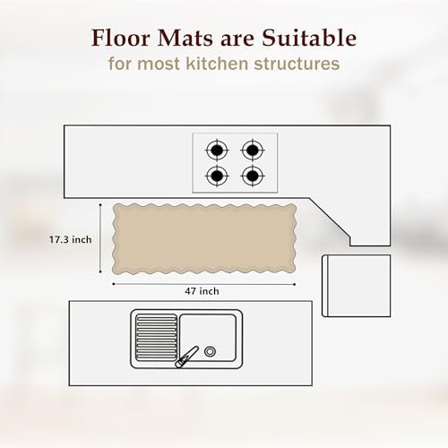 Arenarug Scalloped Black Kitchen Mats for Floor Cushioned Anti Fatigue Kitchen Mats Rugs Waterproof Non Slip Farmhouse Boho Floral Comfort Foam Standing Mat for Sink Laundry, 17.3x47