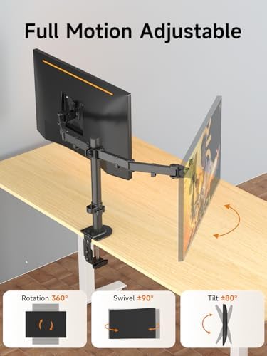 Bracwiser Dual Fully Adjustable Monitor Arm Stand Mount Fits Two Screen 13-32 inch 22lbs for Monitor Computer Screen 13 15 17 19 20 22 23 24 26 27 32inch VESA 75 100 (MD7442)