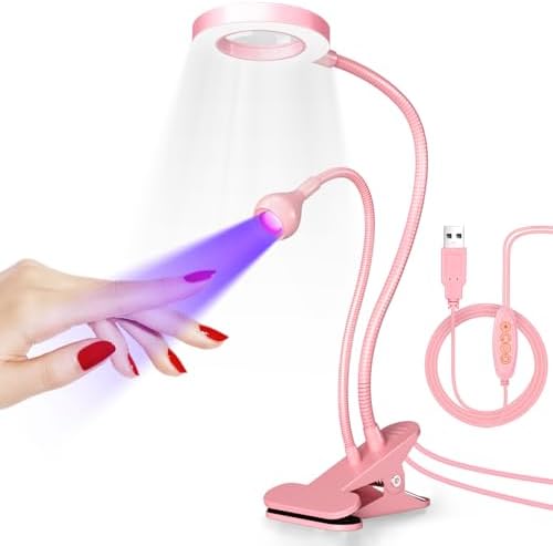 krofaue UV Nail Lamp with 6X Magnifier, 4 Brightness, Dual Light Mode