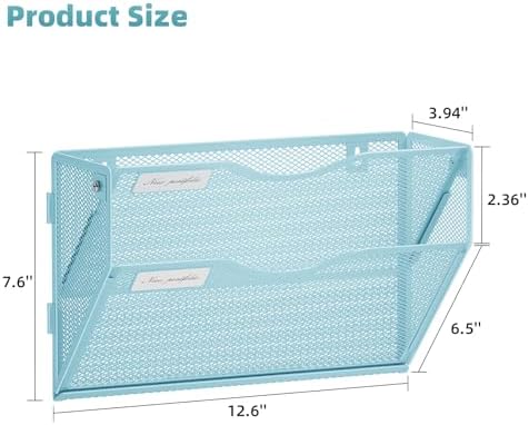 Marbrasse Wall File Holder 2-Tier Hanging Wall File Organizer, Mesh Mail Holder for Papers, Wall Mount File Clipboard & Magazine Organizer Great for Office Home (Blue)