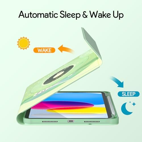 YBING Keyboard Case for iPad 10th Gen 10.9 inch (2022) & 11th Gen (A16, 2025), Bluetooth Wireless Detachable Keyboard with Green Music Painted Patterns, 360 Rotatable Magnetic Case with Pencil Holder