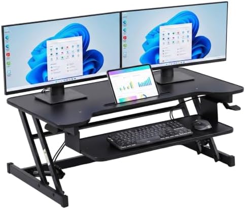 FDW 35 Inch Standing Desk Converter Computer Workstation Adjustable Height Desk Home Office Desk Sit Stand Desk Dual Laptop Monitor Riser (Black)