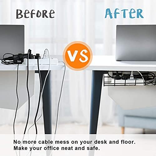 Under Desk Cable Management- 2 Pack Cord Organizer. Metal Wire Cable Management Tray for Office, Studio and Home. Super Sturdy Under Table Cable Management - Black Cable Organizer
