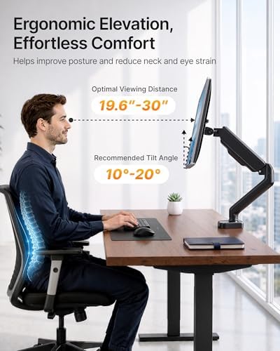 monTEK Single Monitor Arm with USB Ports for 17-32" Screen up to 19.8 lbs