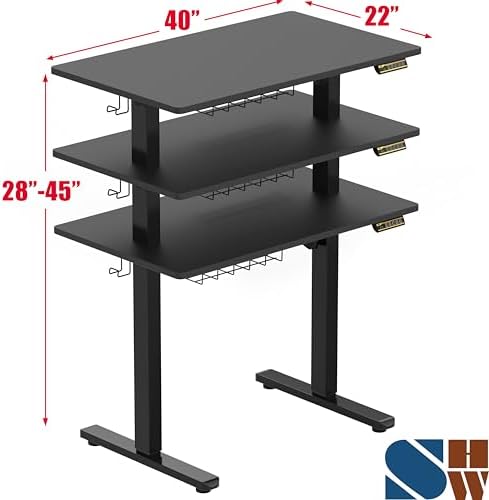 SHW 40 x 22 Electric Height Adjustable Sit to Stand Desk, Black