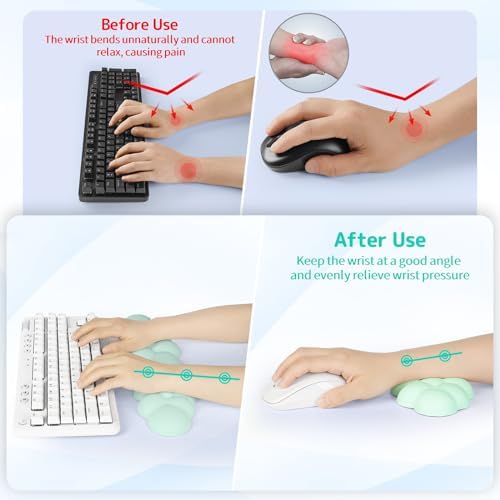 Sushret Cloud Wrist Rest Keyboard, Cloud Keyboard Wrist Pad Set with PU Leather Memory Foam, Cute Arm Rest for Palm Support, PC/Gaming Desk Accessories/Office Setup/Computer Hand Cushion - Light Green