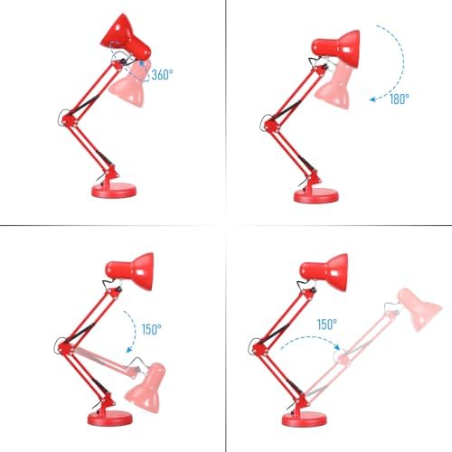 TORCHSTAR Metal Desk Lamp, Adjustable Swing Arm, E26, Red