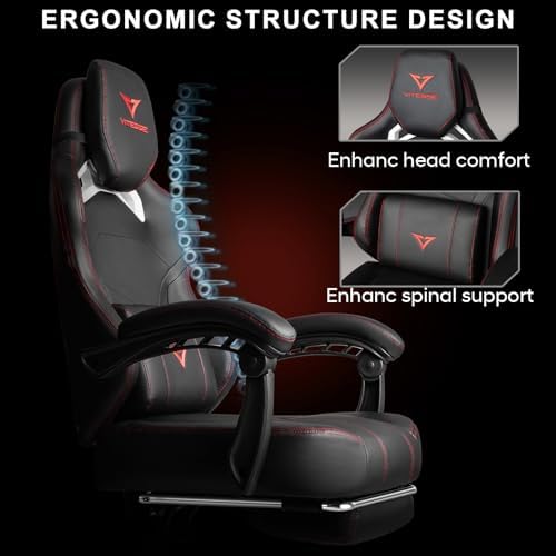 VITESSE Big and Tall Gaming Chair 400lb Weight Capacity with Footrest, Ergonomic Video Game Chair for Adults with Oversized Headrest and Lumbar Pillow, Computer Chair Gaming for Office