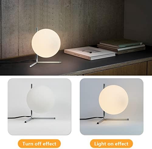 BOKT Modern Globe Table Lamp Chrome Simple Desk Lamp Bedside Nightstand Small Lamp Nordic Creative Design White Glass Ball Reading Lights for Study Living Room Bedroom Children Room Cabinet Farmhouse