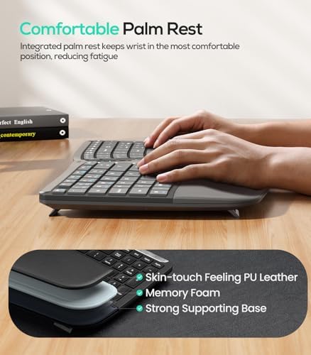 Nulea RT07B Wireless Ergonomic Keyboard - Split Keyboard, Wrist Rest, Natural Typing, Bluetooth and USB Connectivity, USB-C Rechargeable,Compatible with Windows Mac (Silver White)