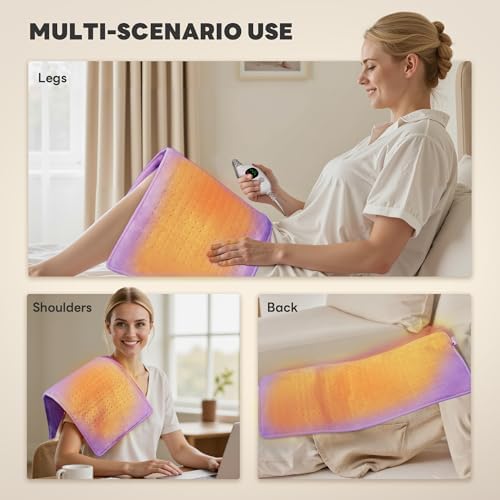 Heating Pad 12''X24'' for Back Neck Shoulder Pain Relief,Purple