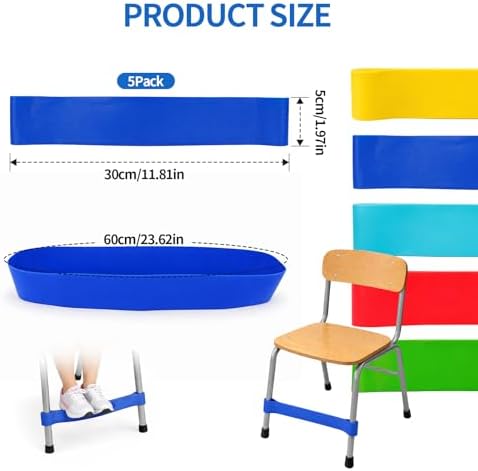 5 Pack Chair Bands for Kids with Fidgety Feet, ADHD Sensory Tools for Classroom & Home, Foot Bands for Chairs & Desks, Improve Focus & Reduce Restlessness (Multicolor)