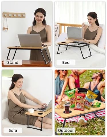 Lap Desk for Couch/Sofa/Floor, 5-Angle Adjustable Bed Desk with Foldable Legs &Cup Holder, Light Weight Bed Tray Table for Writing/Eating/Reading, Portable Laptop Stand for Adults, Kids