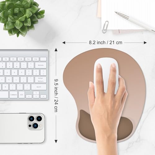 ITNRSIIET Ergonomic Mouse Pad, Cushioned Gel Wrist Rest, Non-Slip Base, Smooth Surface, Cute Multi-Color, 9.5 x 8.2 in, Soft Brown