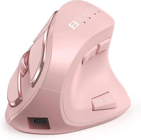Vertical Mouse, Wireless Ergonomic Optical Mouse (BT 5.0 + Bluetooth 3.0 + USB Connection) with 9 Buttons, Rechargeable Computer Mouse for Wins PC/Laptop, Mac (Pink)
